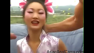 Hot Asian slut fucked apart from 2 blanched guys and swallows (1)